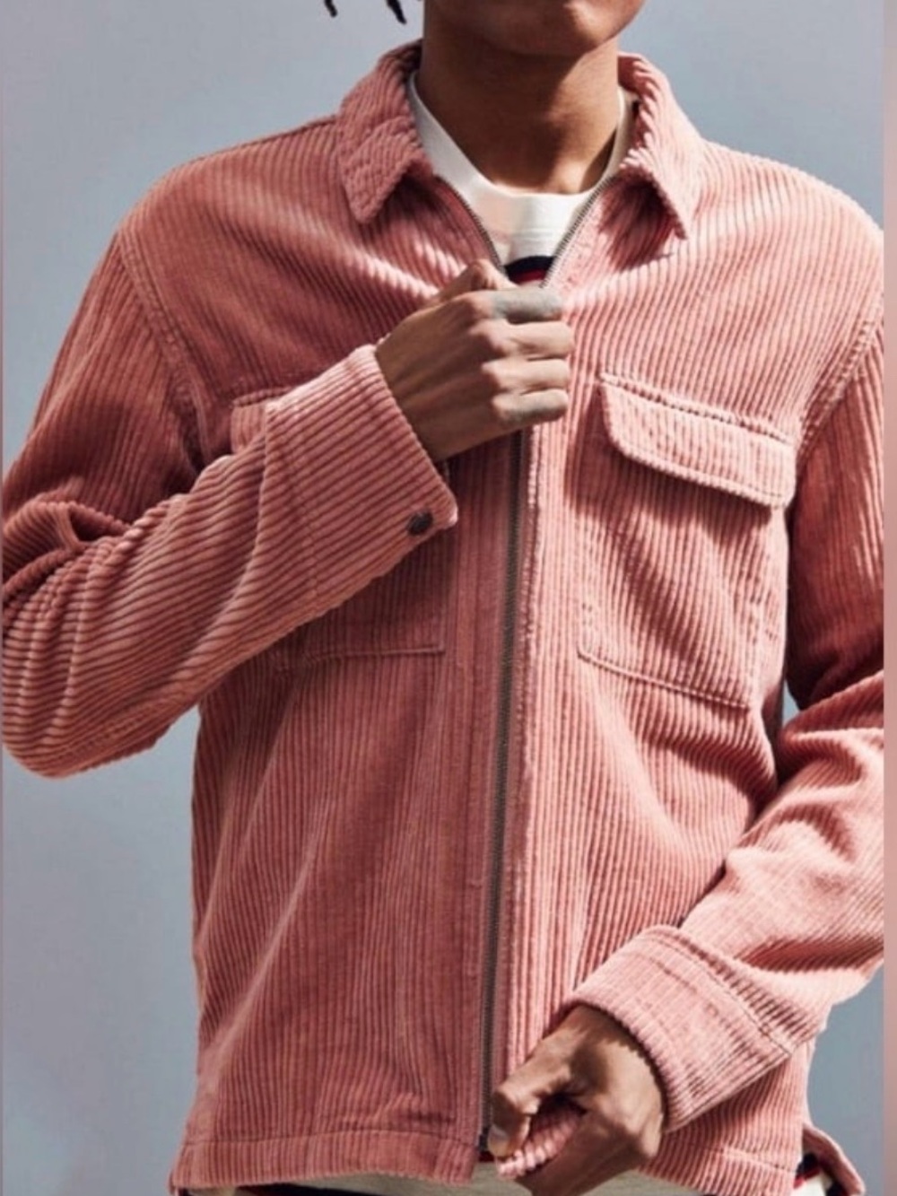 Urban Outfitters Ryder Corduroy Zip up shirt Jacket Size medium salmon men’s